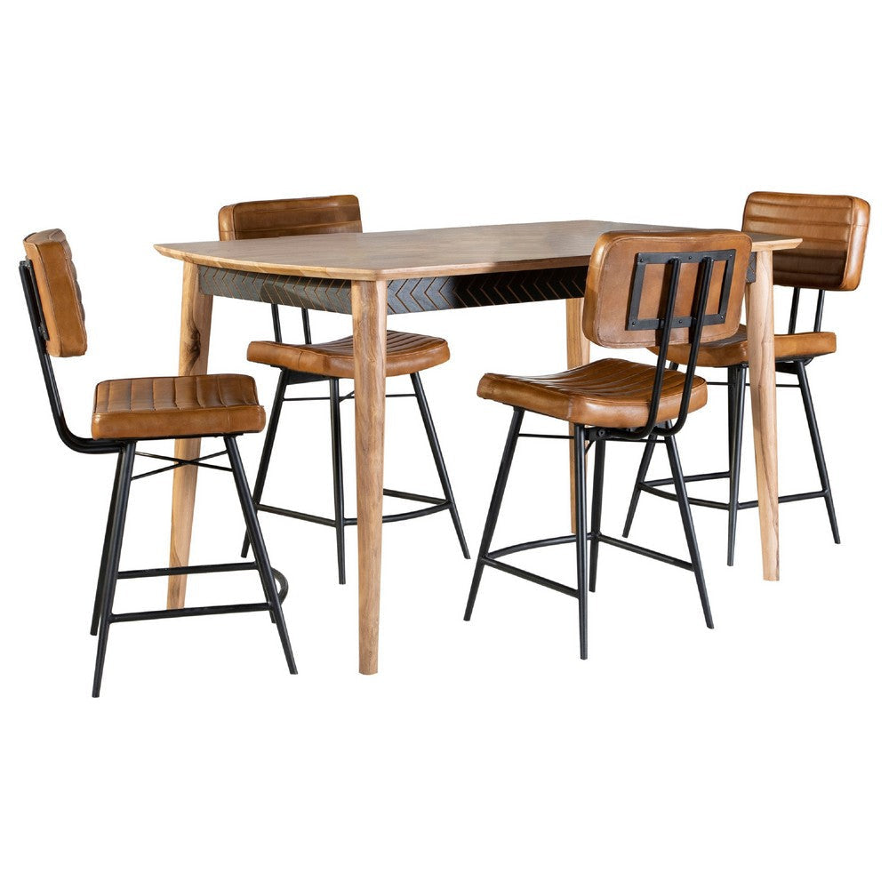 Hom 5pc Counter Height Dining Set | Brown Wood | 4 Faux Leather Chairs
