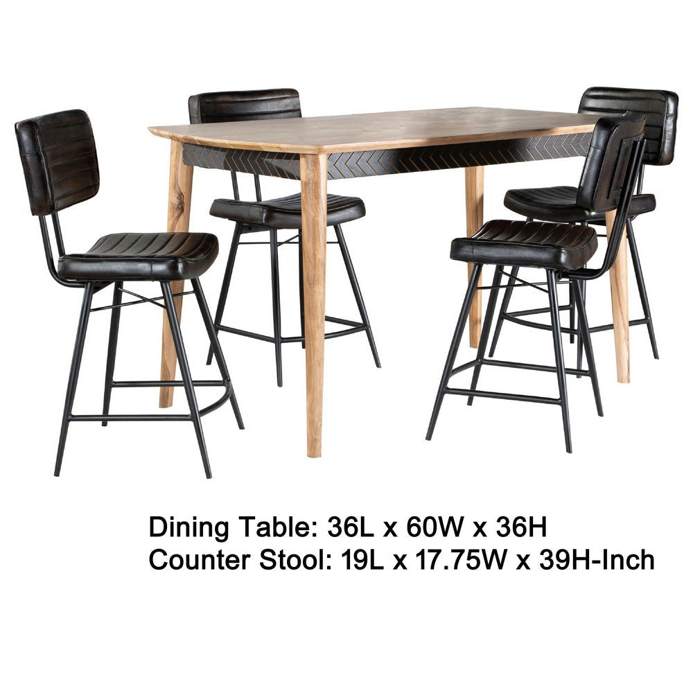 Hom Counter Height Dining Table Set | 4 Faux Leather Chairs Dark Brown BM337905