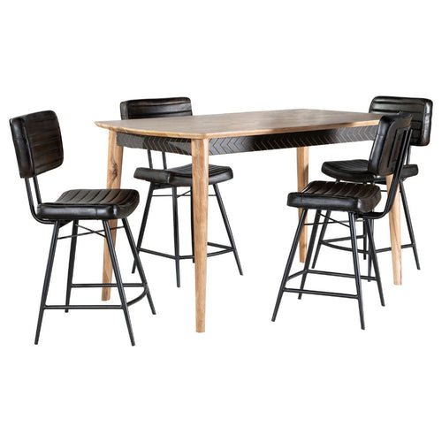 Hom Counter Height Dining Table Set | 4 Faux Leather Chairs Dark Brown