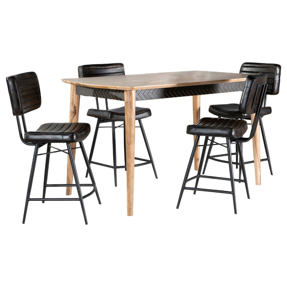 Hom Counter Height Dining Table Set | 4 Faux Leather Chairs Dark Brown