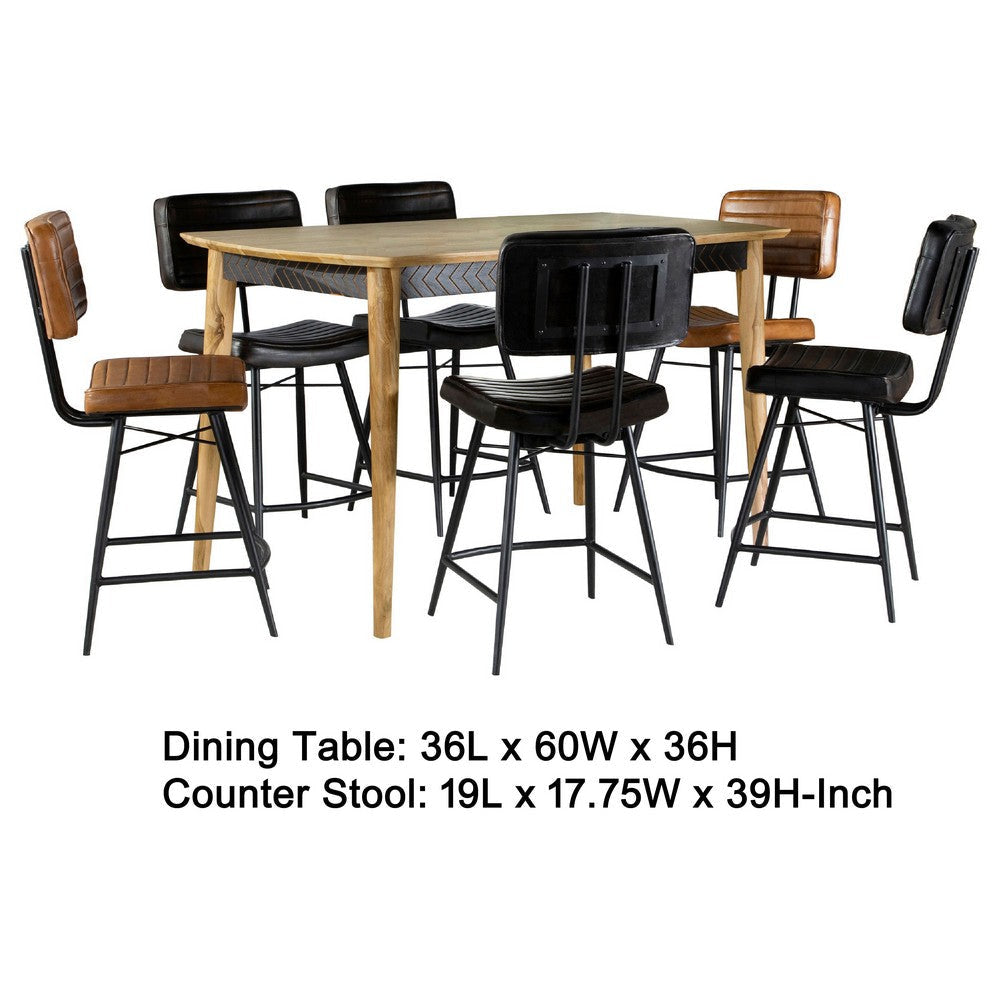 Hom 7pc Counter Height Dining Set | 6 Faux Leather Chairs Camel Brown BM337906