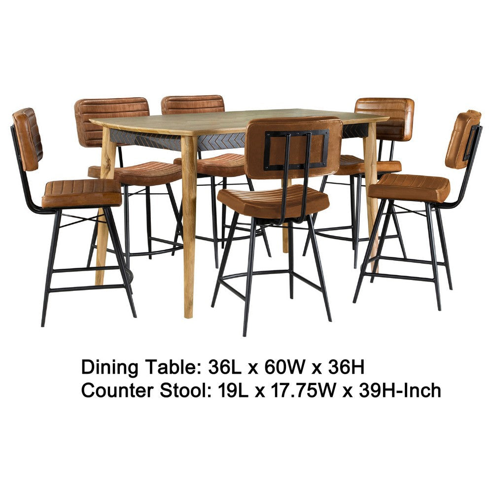 Hom Counter Height Dining Table and 6 Chairs | Brown Faux Leather BM337907