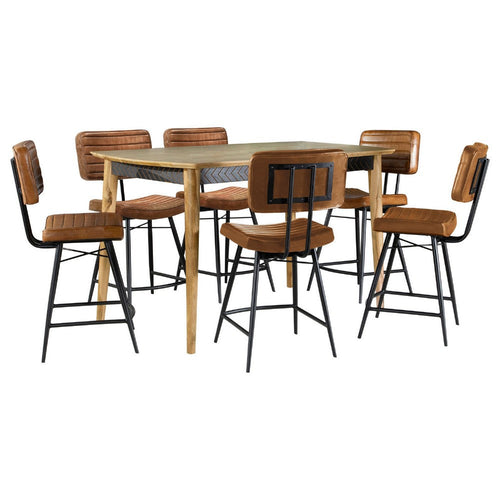 Hom Counter Height Dining Table and 6 Chairs | Brown Faux Leather