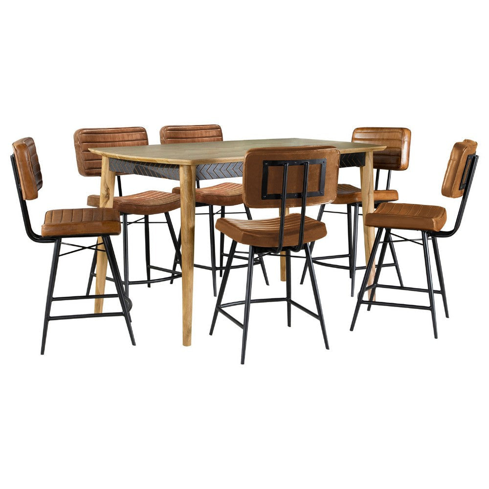 Hom Counter Height Dining Table and 6 Chairs | Brown Faux Leather