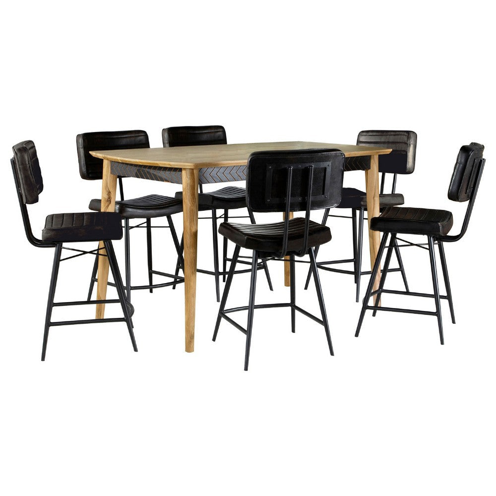 Hom Counter Height Dining Table & 6 Chairs | Dark Brown | Faux Leather