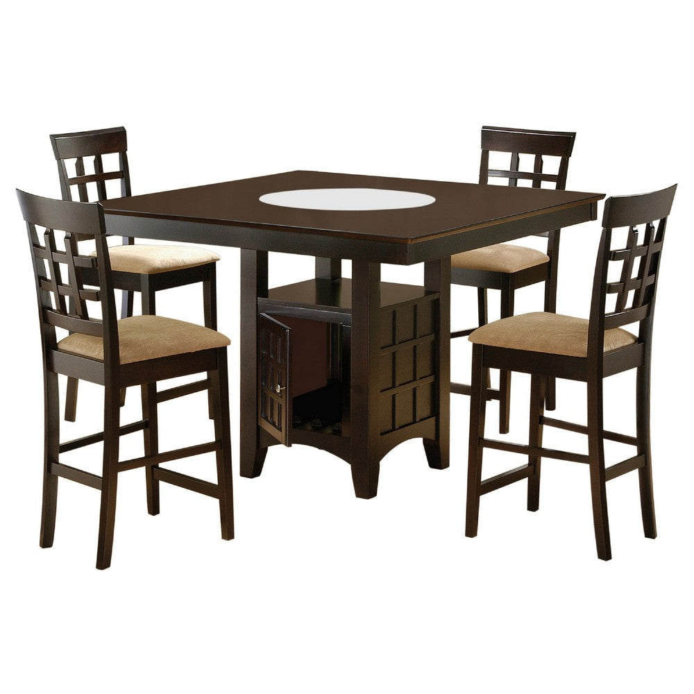 Uric Counter Height Dining Table w Wine Storage | 4 Chairs | Brown BM337916