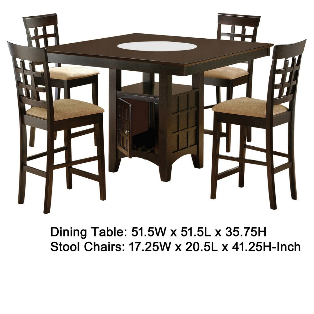 Uric Counter Height Dining Table w Wine Storage | 4 Chairs | Brown