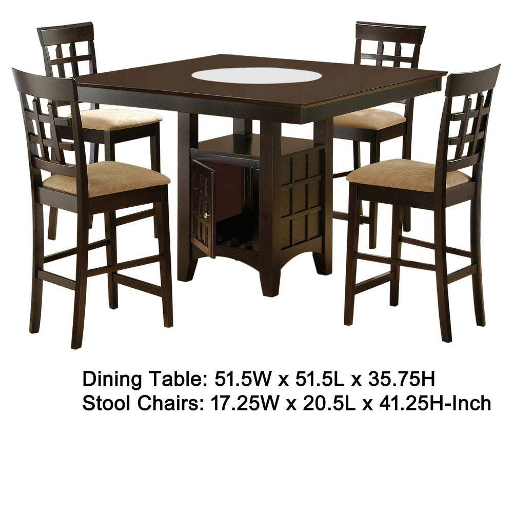 Uric Counter Height Dining Table w Wine Storage | 4 Chairs | Brown BM337916