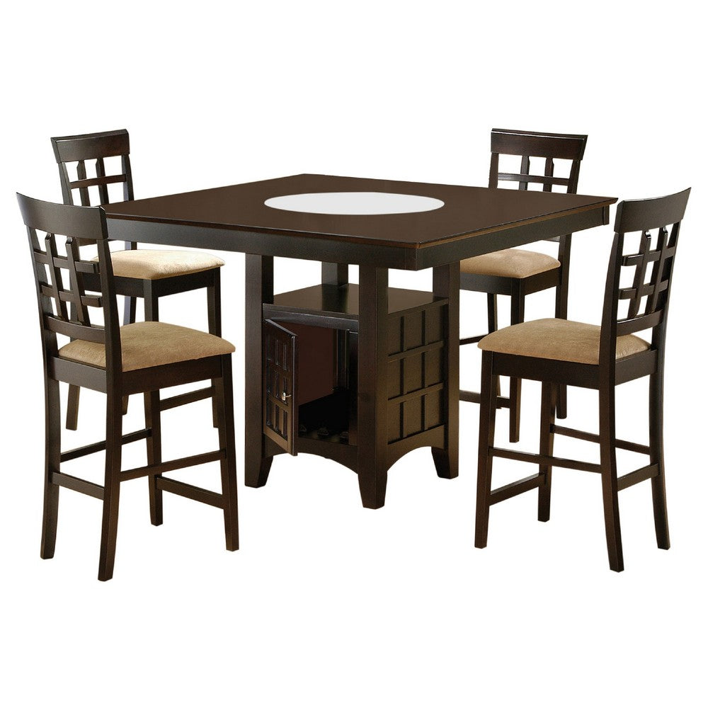 Uric Counter Height Dining Table w Wine Storage | 4 Chairs | Brown