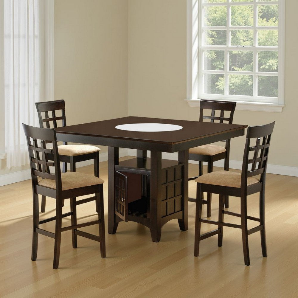 Uric Counter Height Dining Table w Wine Storage | 4 Chairs | Brown