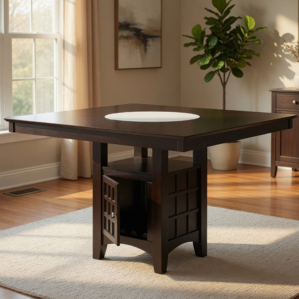 Uric Counter Height Dining Table w Wine Storage | 4 Chairs | Brown