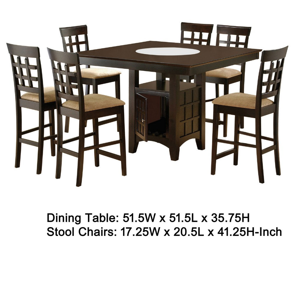 Uric Counter Height Dining Table w Wine Storage | 6 Chairs | Brown