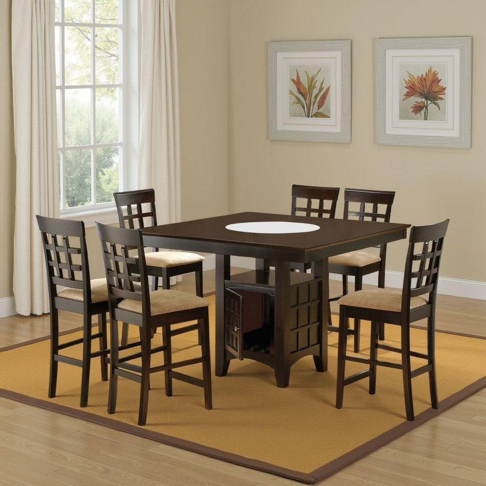 Uric Counter Height Dining Table w Wine Storage | 6 Chairs | Brown