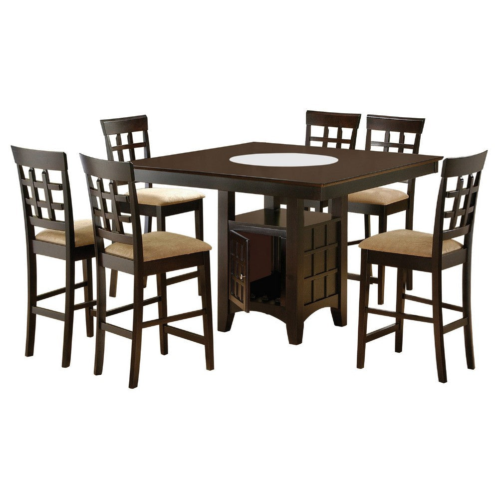 Uric Counter Height Dining Table w Wine Storage | 6 Chairs | Brown BM337917