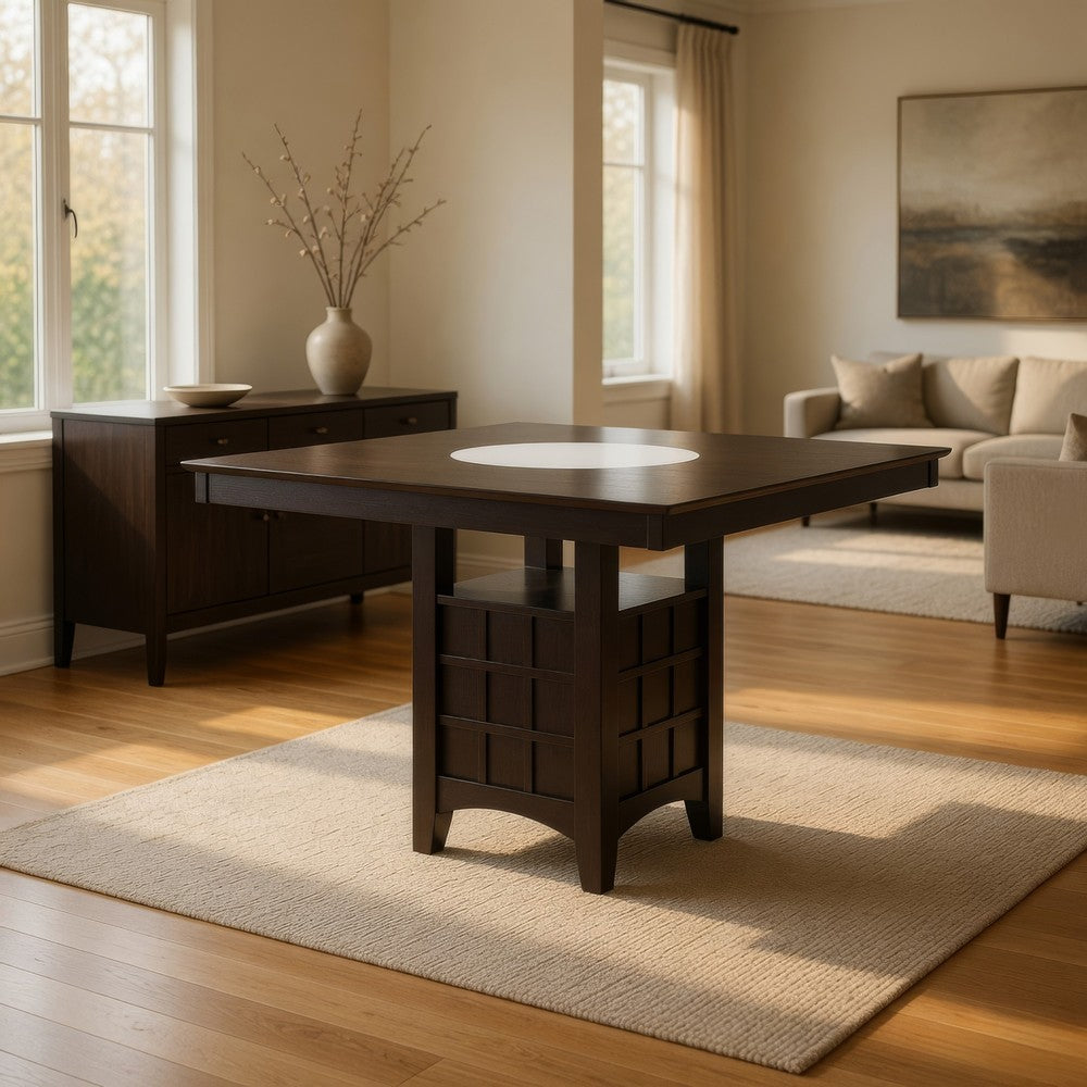 Uric Counter Height Dining Table w Wine Storage | 6 Chairs | Brown