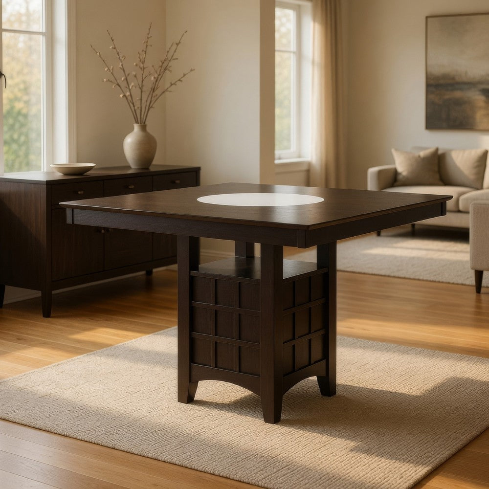 Uric Counter Height Dining Table w Wine Storage | 6 Chairs | Brown
