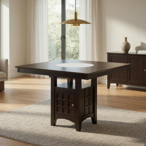 Uric Counter Height Dining Table w Wine Storage | 8 Chairs | Brown