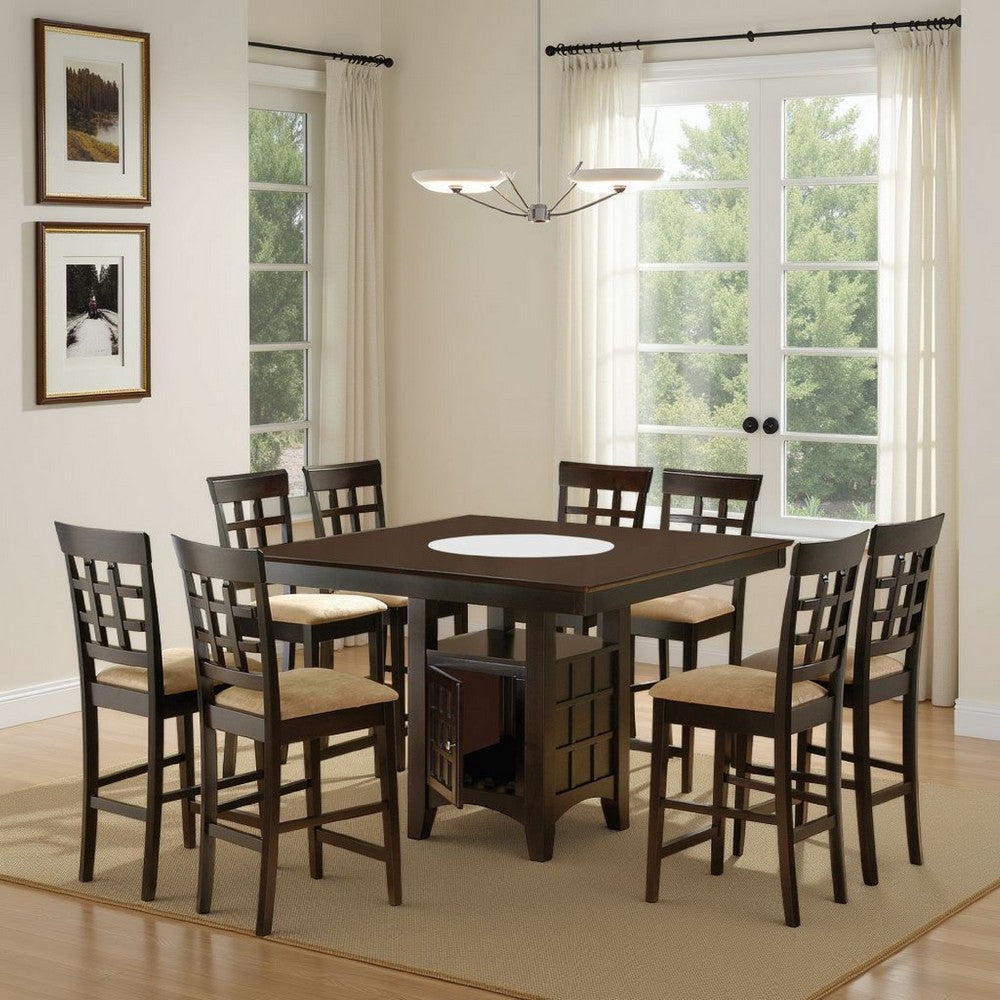 Uric Counter Height Dining Table w Wine Storage | 8 Chairs | Brown