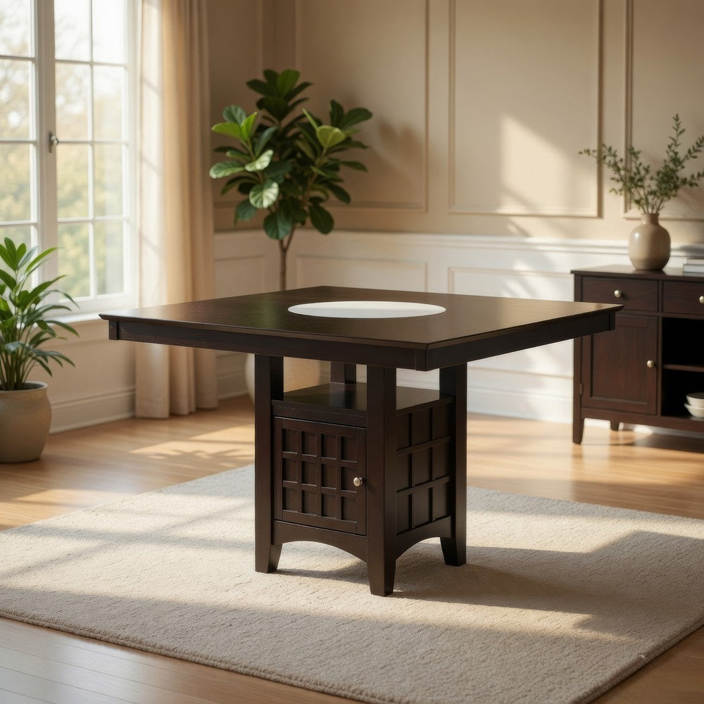 Uric Counter Height Dining Table w Wine Storage | 8 Chairs | Brown