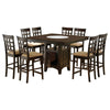 Uric Counter Height Dining Table w Wine Storage | 8 Chairs | Brown