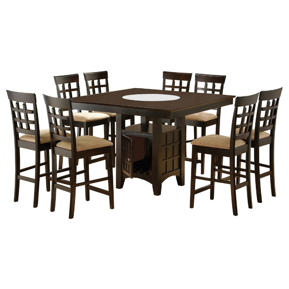 Uric Counter Height Dining Table w Wine Storage | 8 Chairs | Brown BM337918