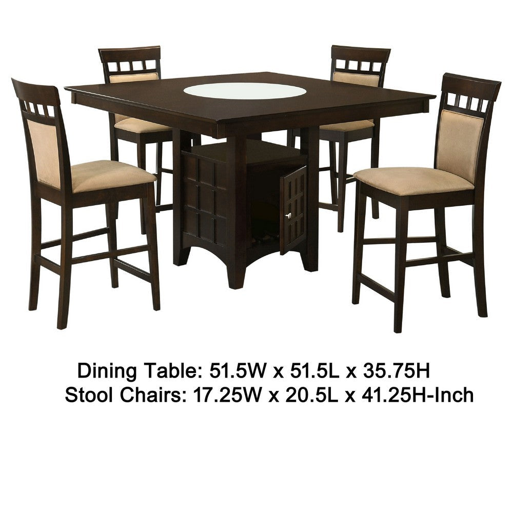 Uric Counter Height Dining Table w Wine Storage & 4 Chairs | Brown | Tan Seats BM337919