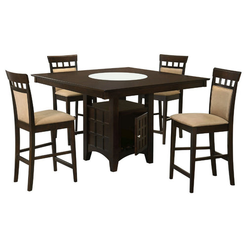 Uric Counter Height Dining Table w Wine Storage & 4 Chairs | Brown | Tan Seats