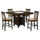 Uric Counter Height Dining Table w Wine Storage & 4 Chairs | Brown | Tan Seats
