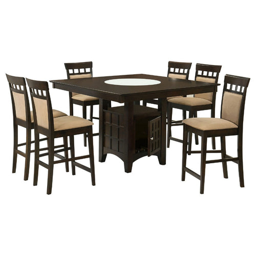 Uric Counter Height Dining Table w Wine Storage | 6 Chairs | Brown | Tan