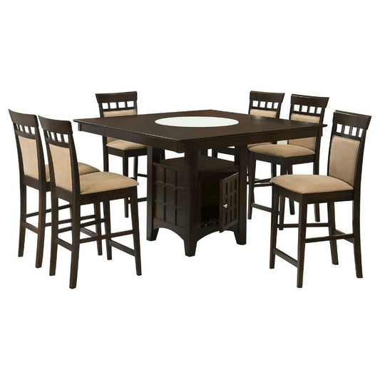 Uric Counter Height Dining Table w Wine Storage | 6 Chairs | Brown | Tan