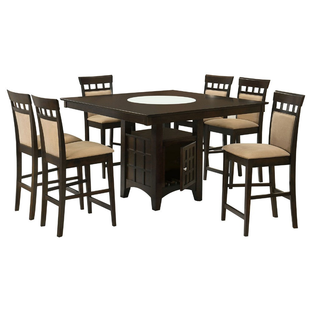 Uric Counter Height Dining Table w Wine Storage | 6 Chairs | Brown | Tan