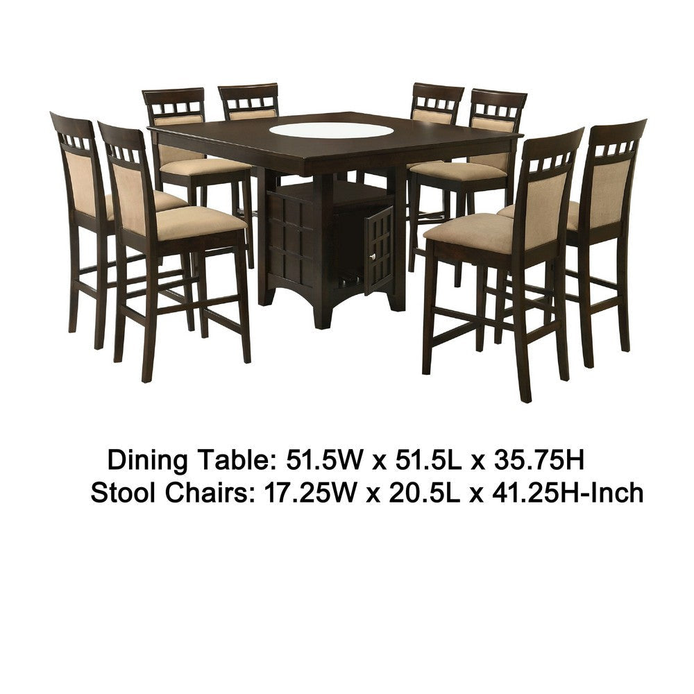 Uric Counter Height Dining Table w Wine Storage | 8 Chairs | Brown | Tan BM337921