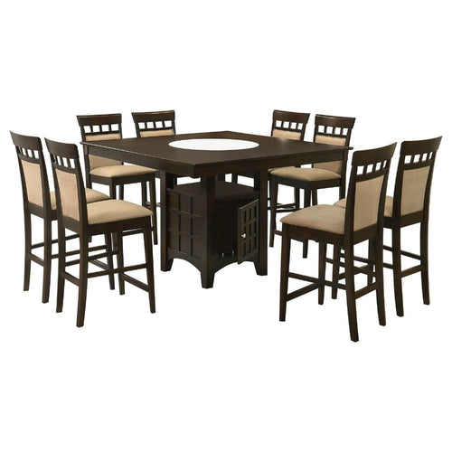 Uric Counter Height Dining Table w Wine Storage | 8 Chairs | Brown | Tan