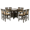 Uric Counter Height Dining Table w Wine Storage | 8 Chairs | Brown | Tan