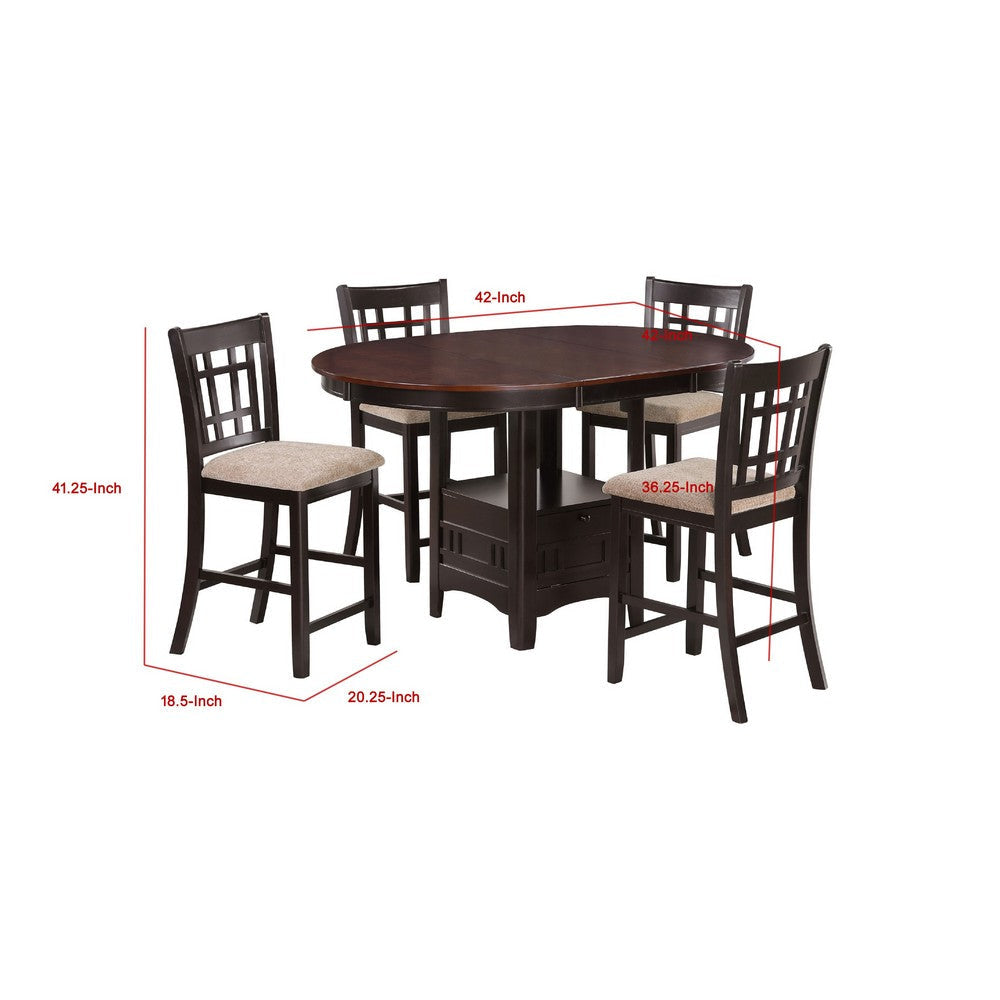 Lessa 5pc Counter Height Dining Set w 4 Chairs | Brown Expandable Leaf Top BM337922