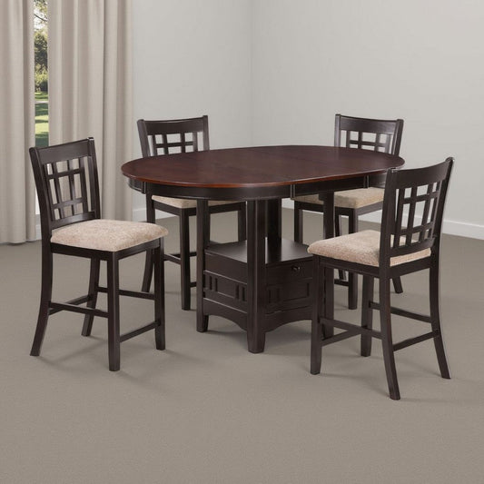 Lessa 5pc Counter Height Dining Set w 4 Chairs | Brown Expandable Leaf Top