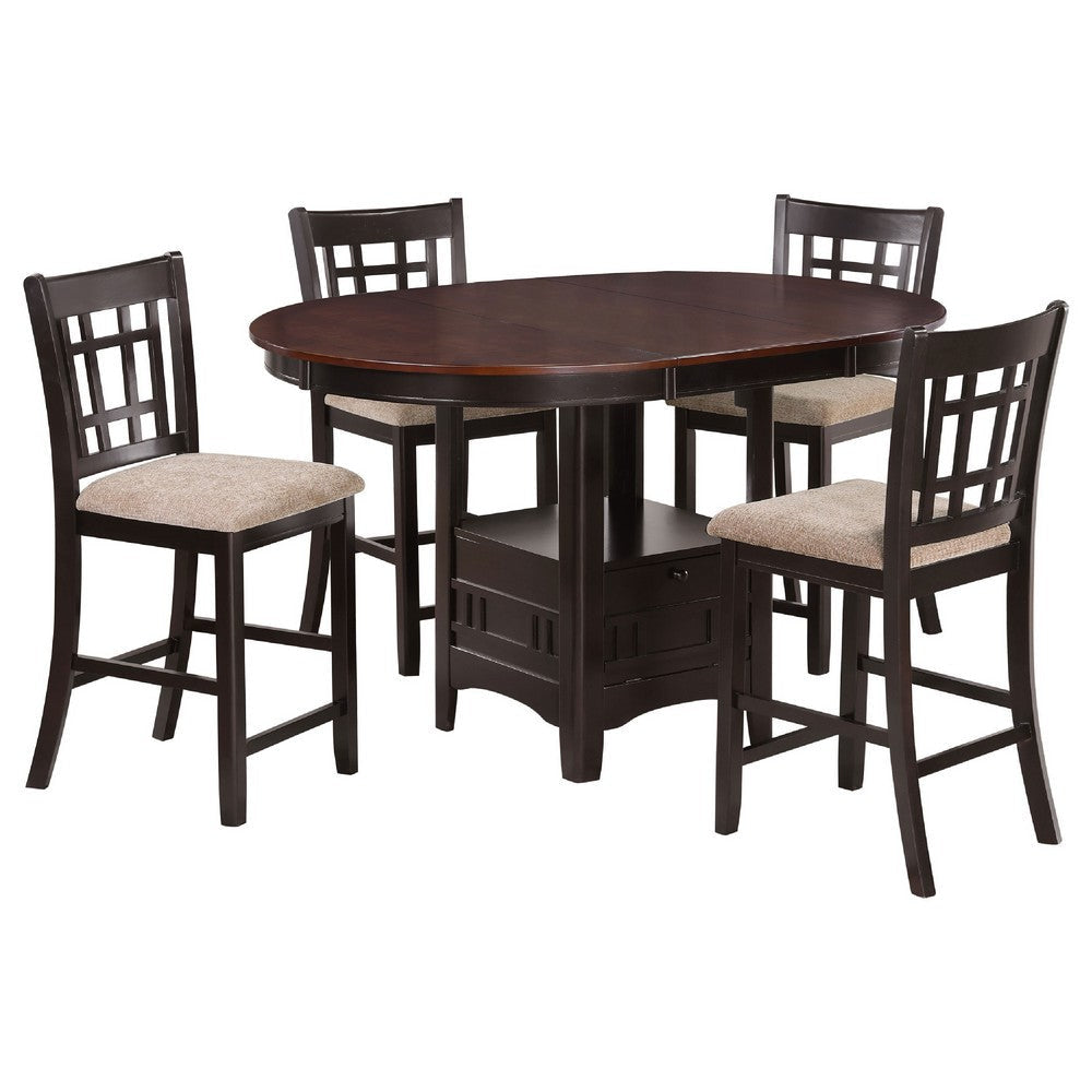 Lessa 5pc Counter Height Dining Set w 4 Chairs | Brown Expandable Leaf Top BM337922