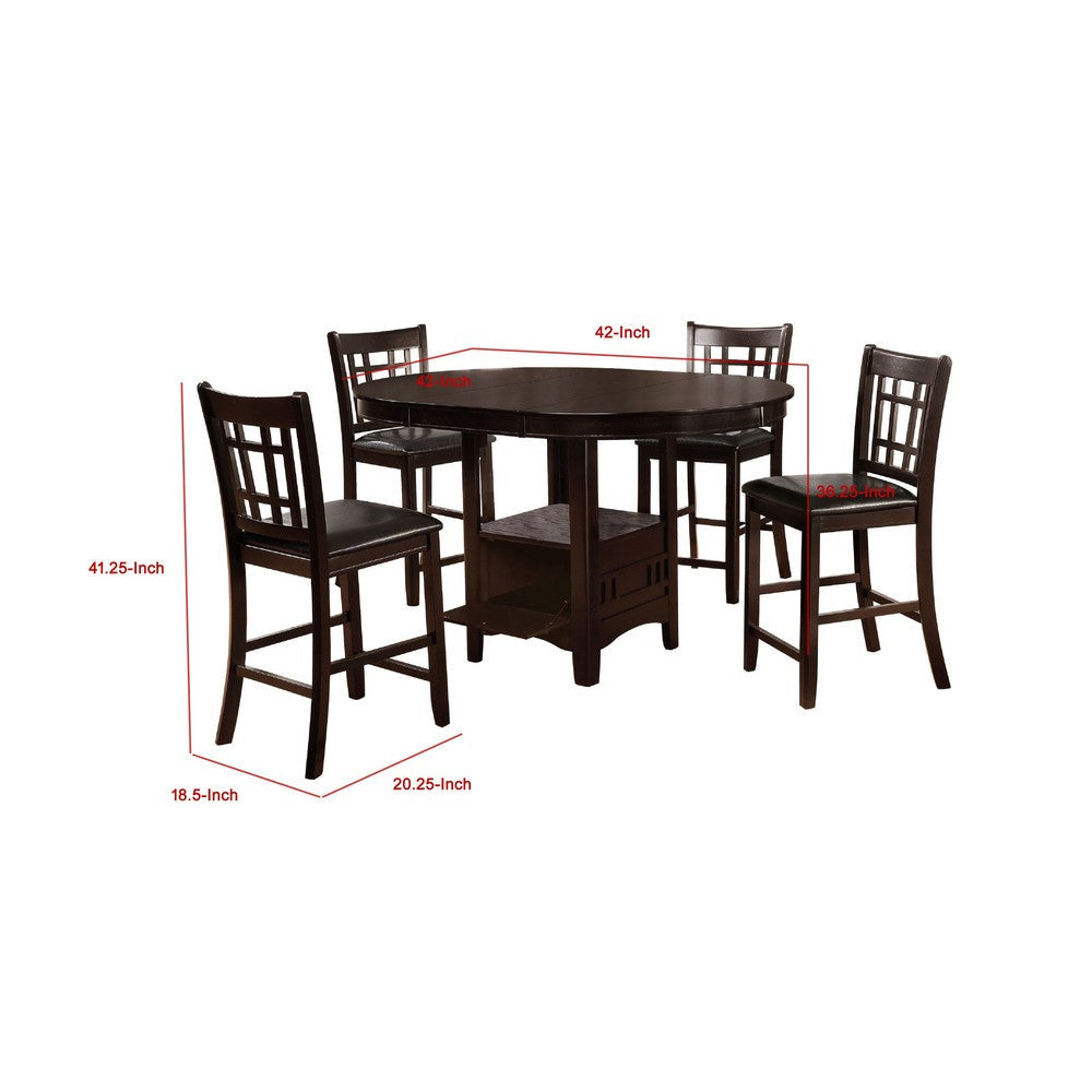 Lessa 5pc Counter Height Dining Table Set w 4 Chairs | Expandable Leaf | Brown BM337923
