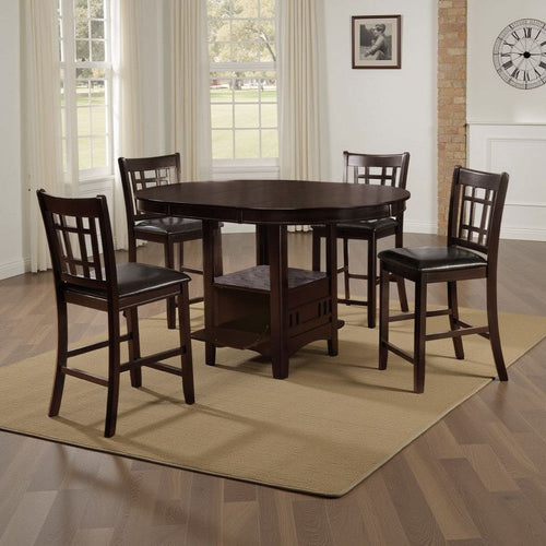 Lessa 5pc Counter Height Dining Table Set w 4 Chairs | Expandable Leaf | Brown