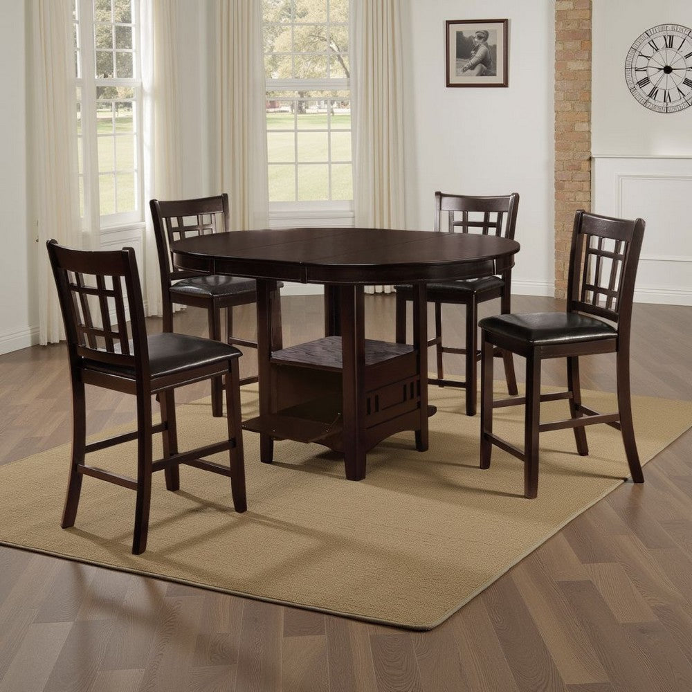 Lessa 5pc Counter Height Dining Table Set w 4 Chairs | Expandable Leaf | Brown