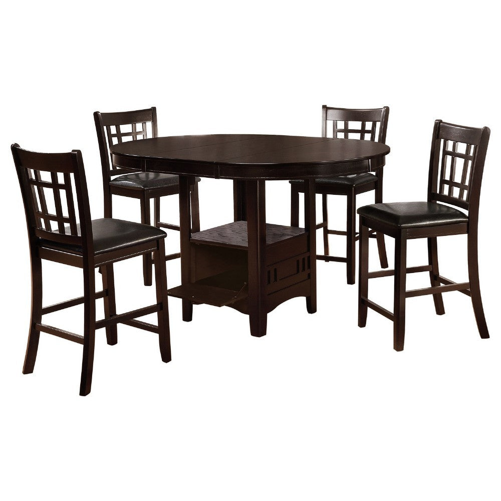 Lessa 5pc Counter Height Dining Table Set w 4 Chairs | Expandable Leaf | Brown BM337923