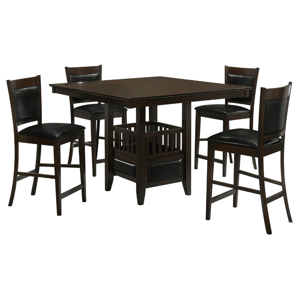 Edan 5pc Counter Height Dining Set | Brown Table | Black Padded Chairs