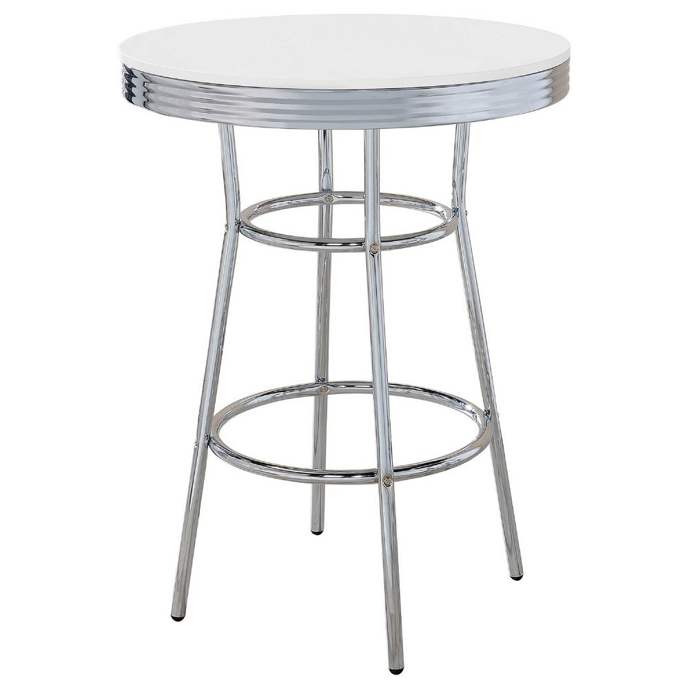 Loy 3pc Retro Bar Table Set | Round White Top | 2 Stools | Chrome Legs