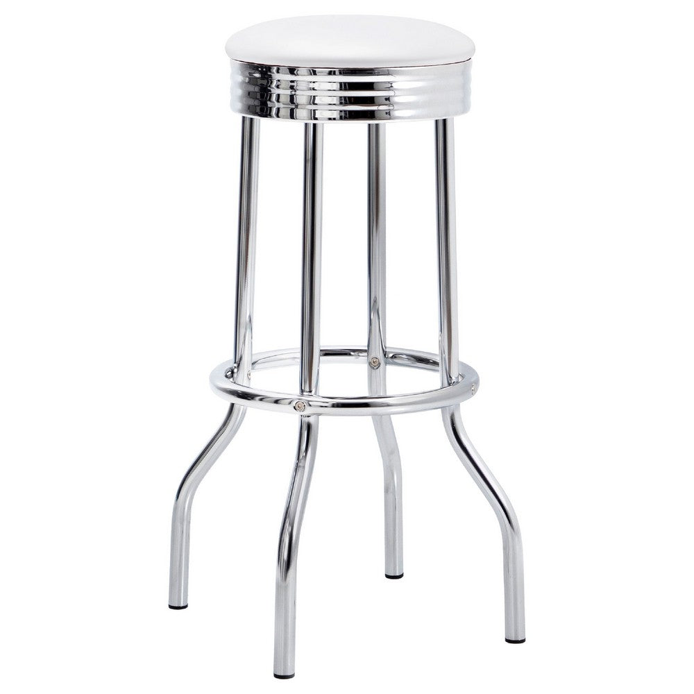 Loy 3pc Retro Bar Table Set | Round White Top | 2 Stools | Chrome Legs