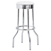 Loy 3pc Retro Bar Table Set | Round White Top | 2 Stools | Chrome Legs