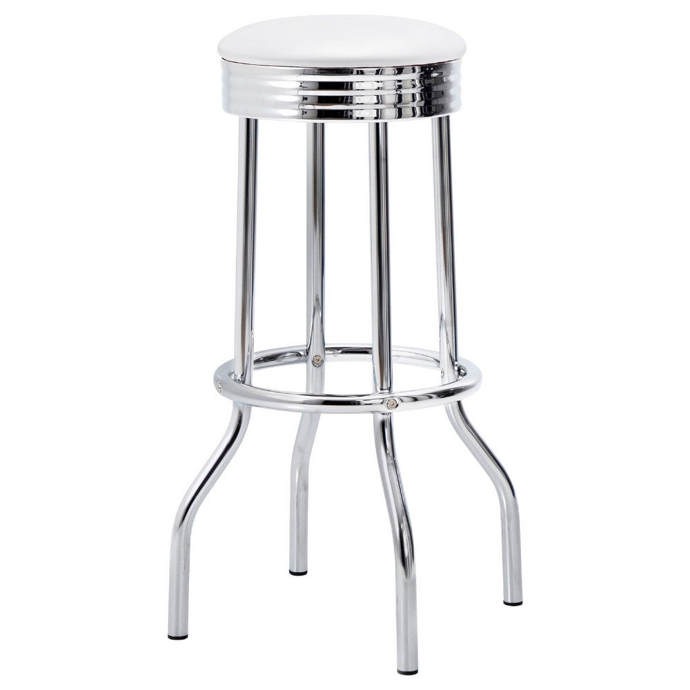 Loy 3pc Retro Bar Table Set | Round White Top | 2 Stools | Chrome Legs