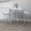 Loy 3pc Retro Bar Table Set | Round White Top | 2 Stools | Chrome Legs