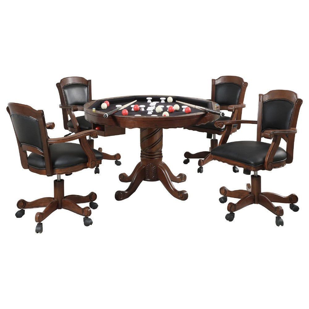 Tuna 5pc 3 in 1 Gaming Table Set | Dark Brown Wood | 4 Swivel Chairs BM337930