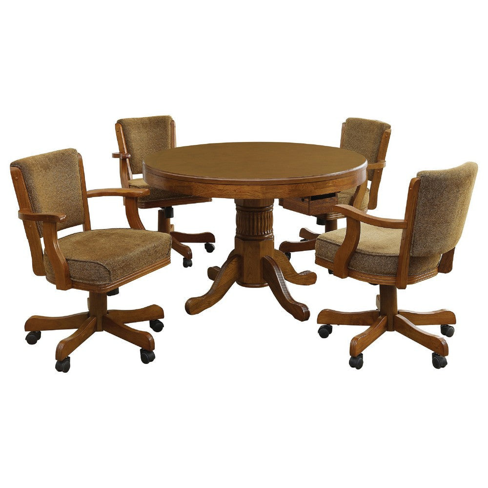 Tuna 5pc 3 in 1 Gaming Table Set | Warm Brown Wood | 4 Swivel Chairs BM337931