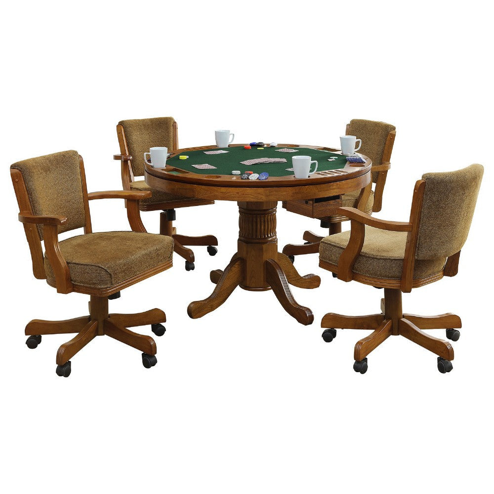 Tuna 5pc 3 in 1 Gaming Table Set | Warm Brown Wood | 4 Swivel Chairs BM337931